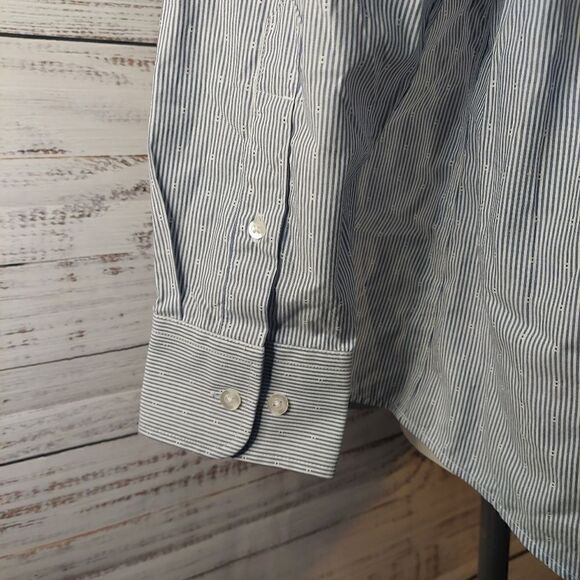 Nautica Men's Classic-Fit Blue White Cotton Long-Sleeve Button Dress Shi… - Picture 9 of 16